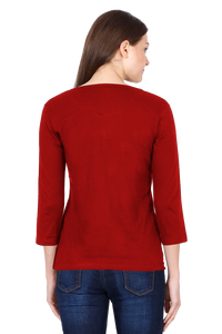 Women's Red Round Neck Full Sleeves