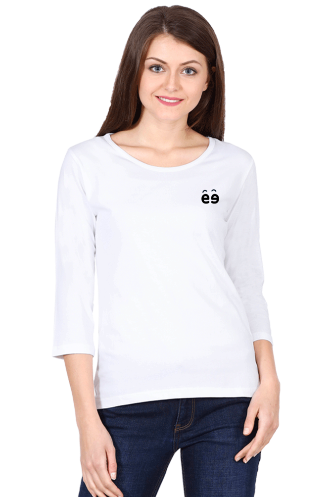 Women's White Round Neck Full Sleeves