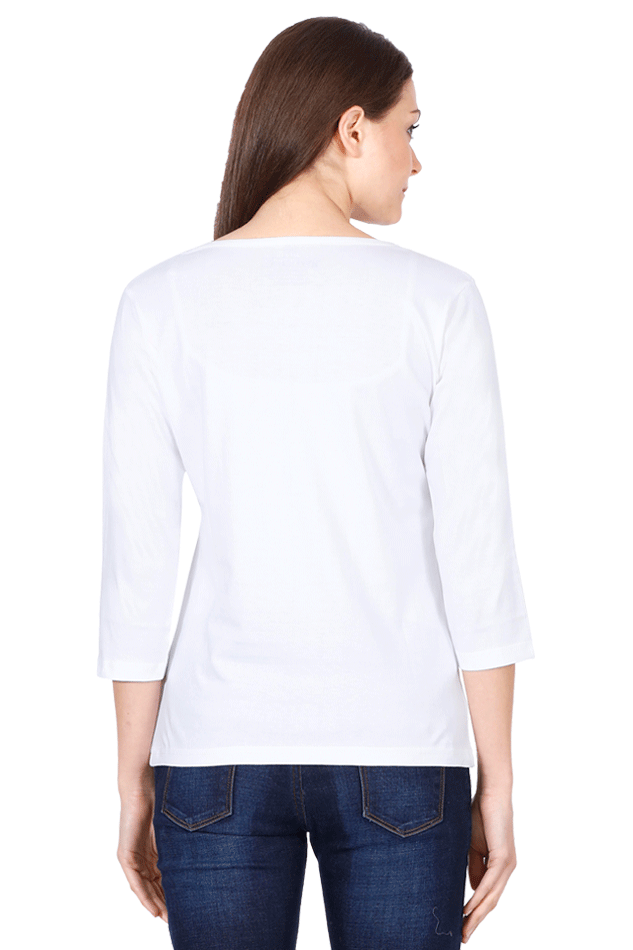 Women's White Round Neck Full Sleeves