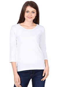 Women's White Round Neck Full Sleeves