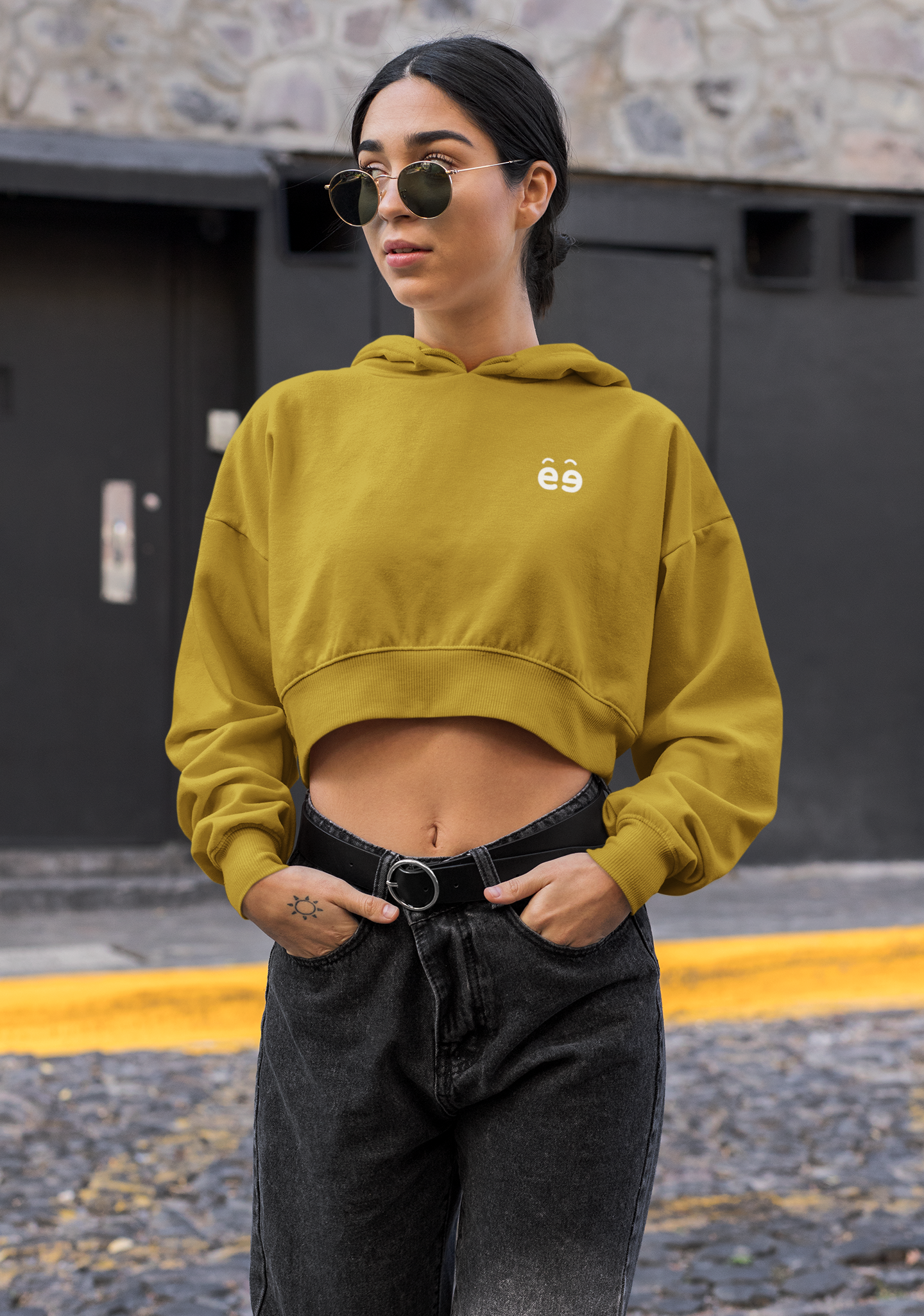 Mustard Yellow Crop Hoodie