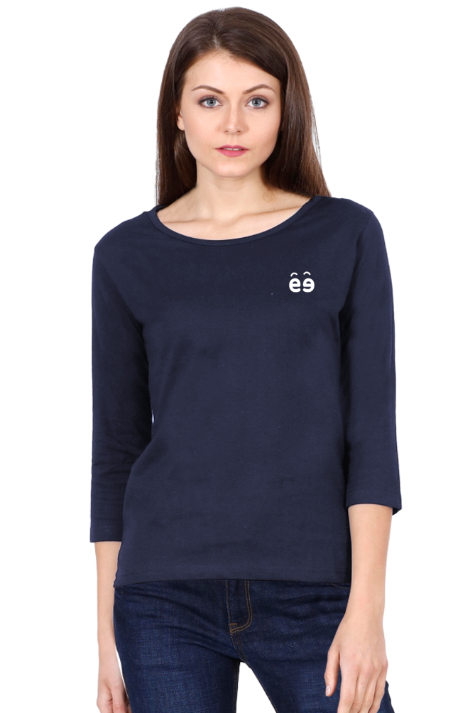 Women's Navy Blue Round Neck Full Sleeves