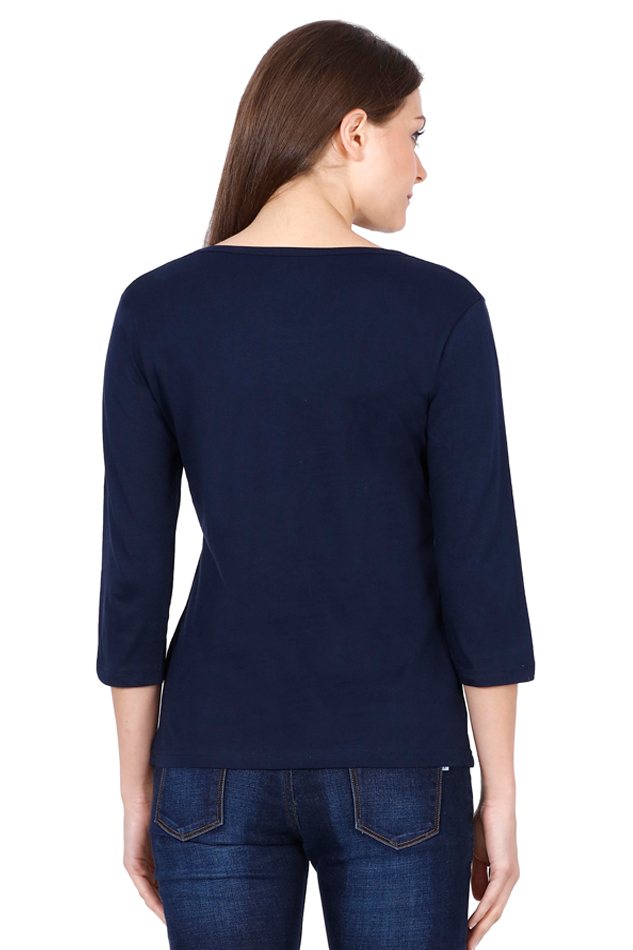 Women's Navy Blue Round Neck Full Sleeves