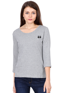 Women's Grey Melange Round Neck Full Sleeves