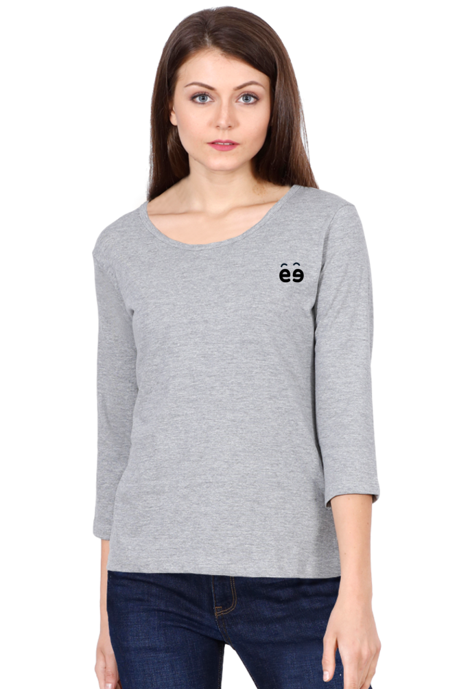 Women's Grey Melange Round Neck Full Sleeves