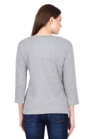 Women's Grey Melange Round Neck Full Sleeves