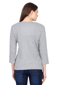 Women's Grey Melange Round Neck Full Sleeves