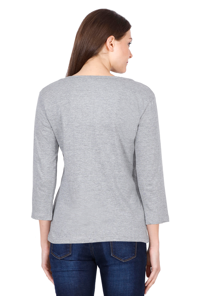 Women's Grey Melange Round Neck Full Sleeves