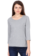 Women's Grey Melange Round Neck Full Sleeves