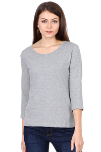 Women's Grey Melange Round Neck Full Sleeves