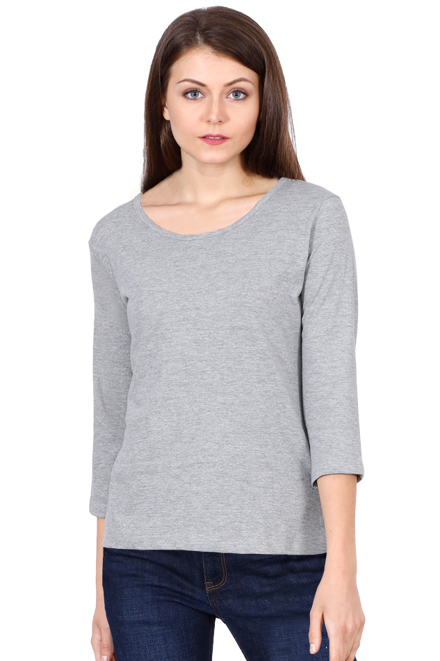 Women's Grey Melange Round Neck Full Sleeves