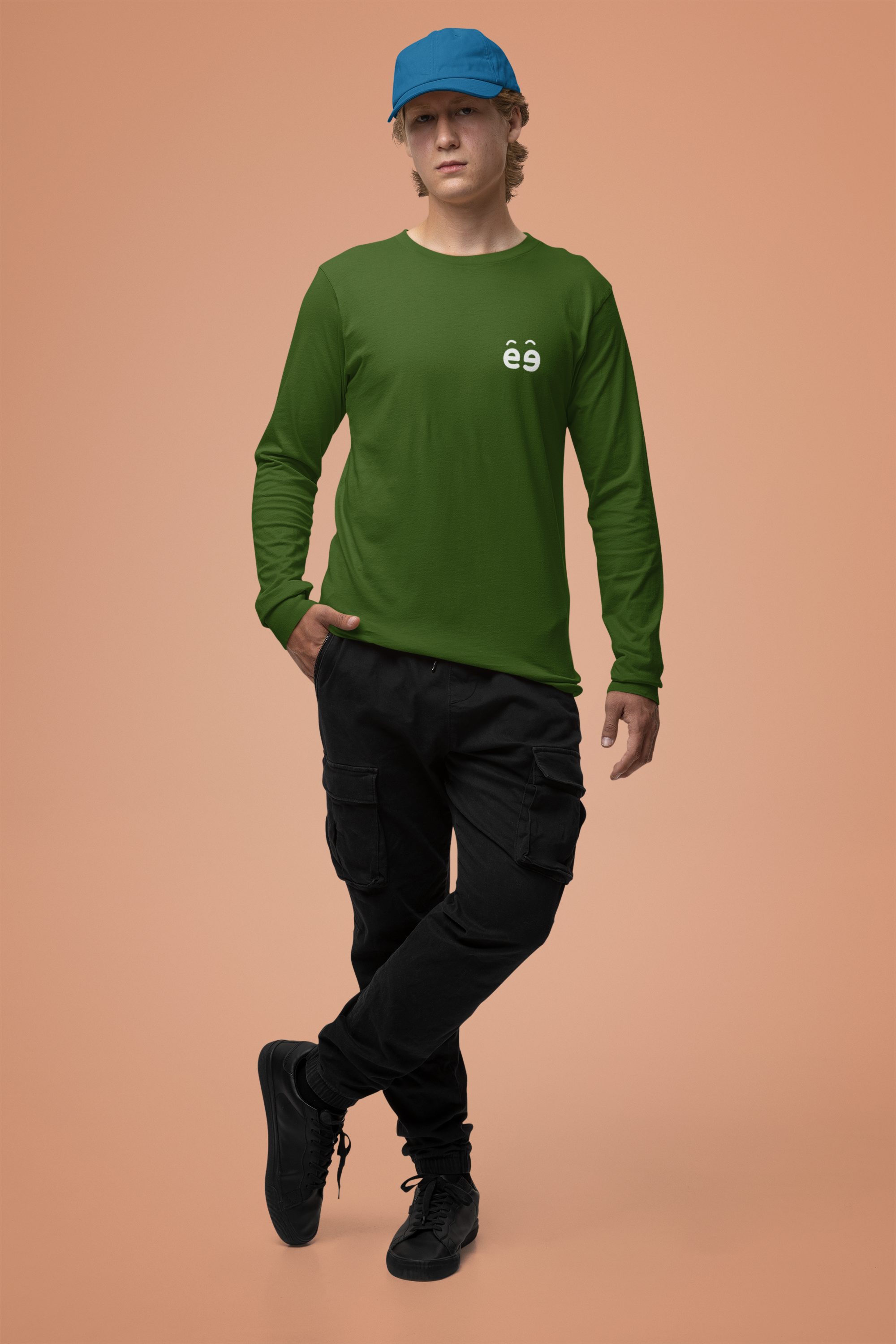 Men's Bottle Green Round Neck Full Sleeves