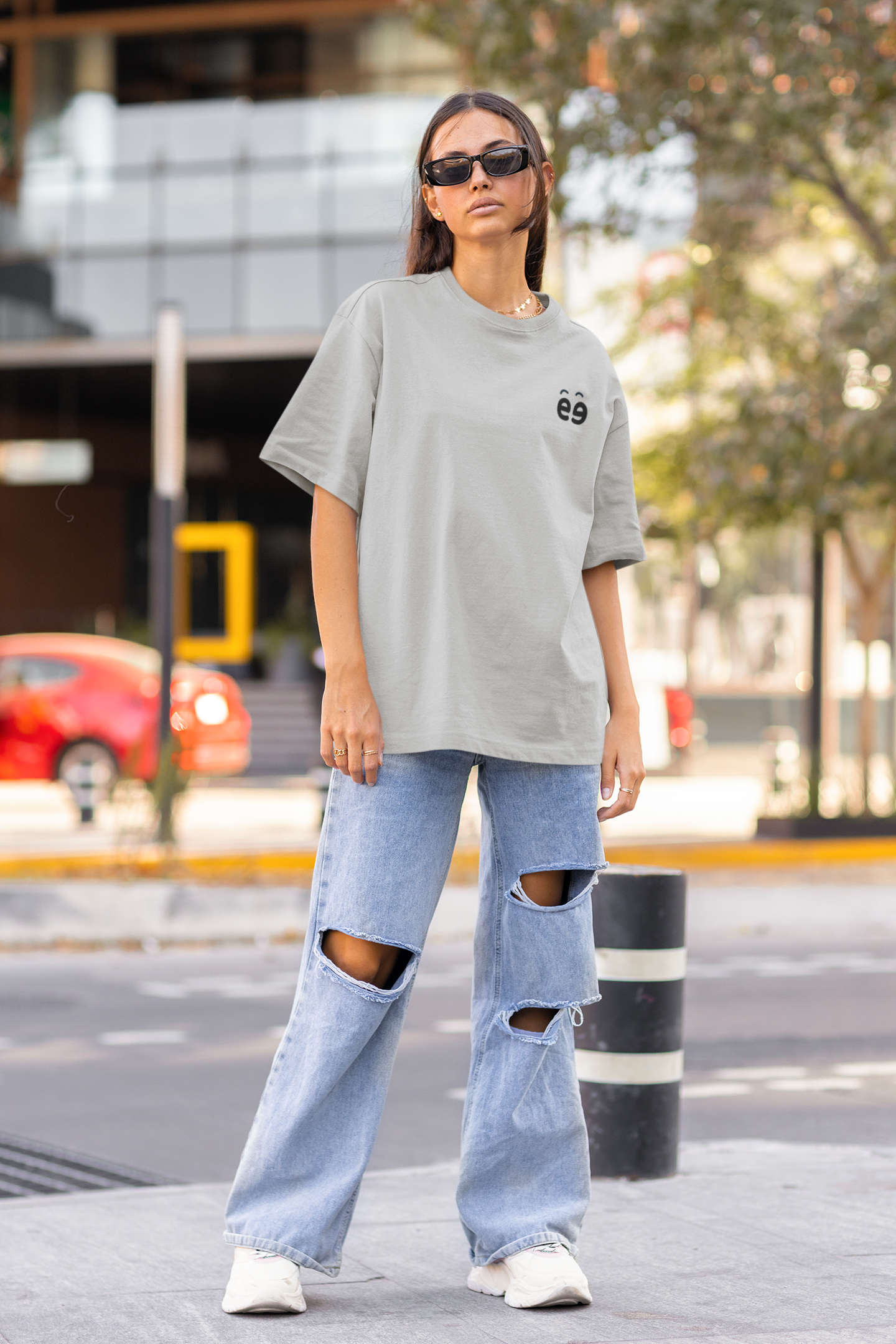 Grey Melange Oversize T-Shirt